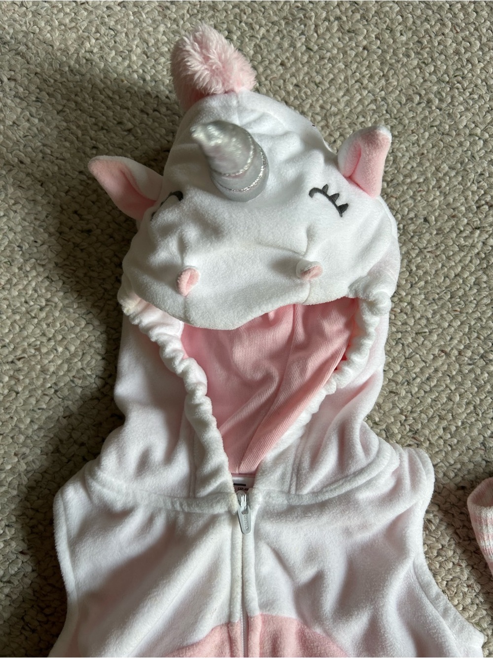 Carter's White & Pink Unicorn Hooded Costume with Striped Tights - Picture 2 of 4
